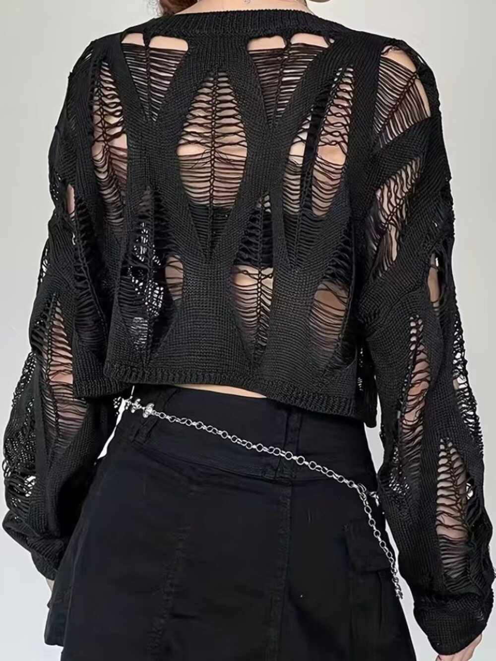 Grunge Cutout Cropped Long Sleeve Top - Picture 2 of 3